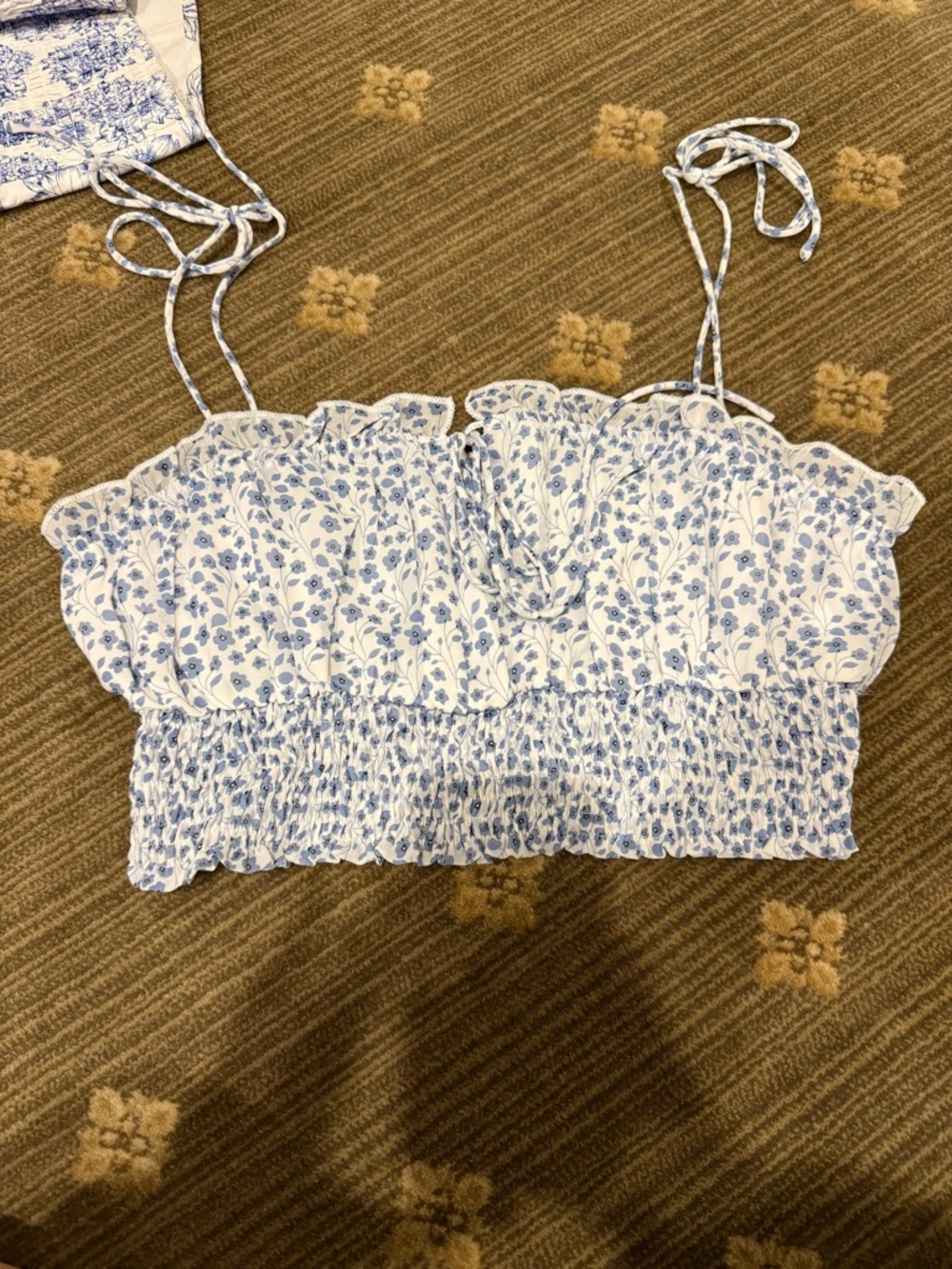 Princess Polly Blue Floral Smocked Crop Top